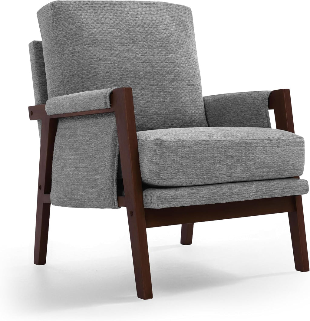 RNKSFX Grey Accent Chair for Bedroom & Living Room, Mid Century Modern Accent Arm Chair, Upholstered Anthropologie Accent Chair with Solid Wood Frame, Fabric