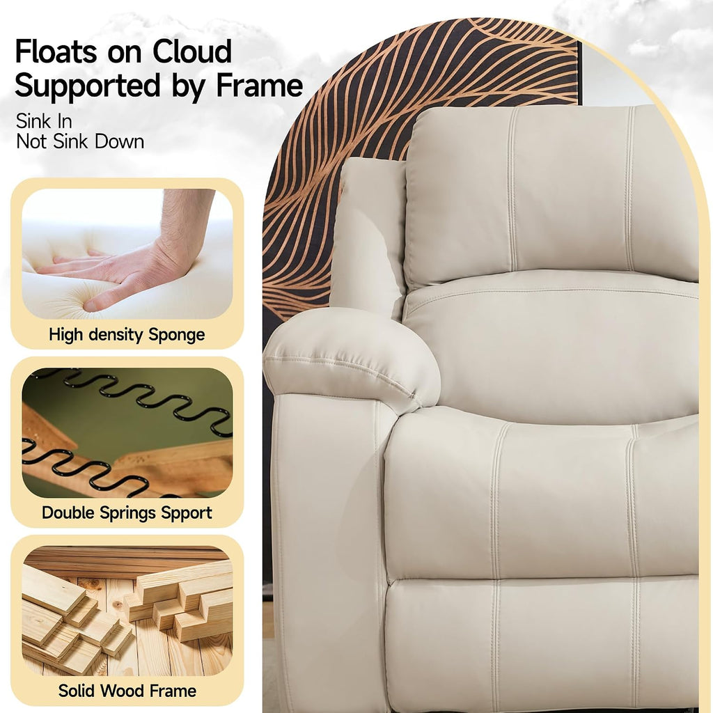 Reclining Loveseat Sofa Leather Recliner Sofa 3 Seater Couch for Living Room, Home Theater Seating(3 Seat,Beige)