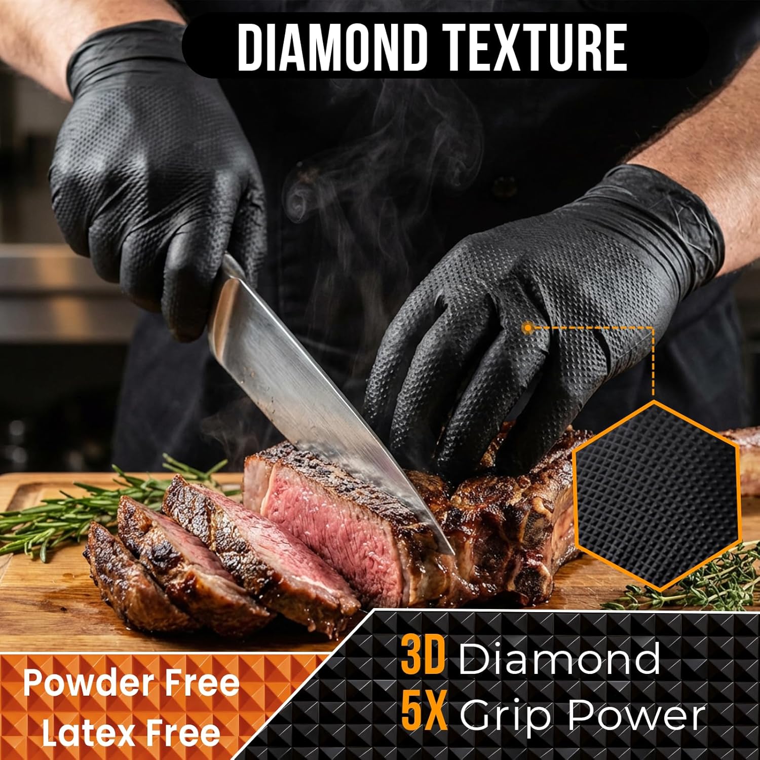 ANBOSON 10 Mil Nitrile Disposable Gloves Heavy Duty Mechanic Gloves Raised Diamond Texture Thick (Black of 1000, X-Large)