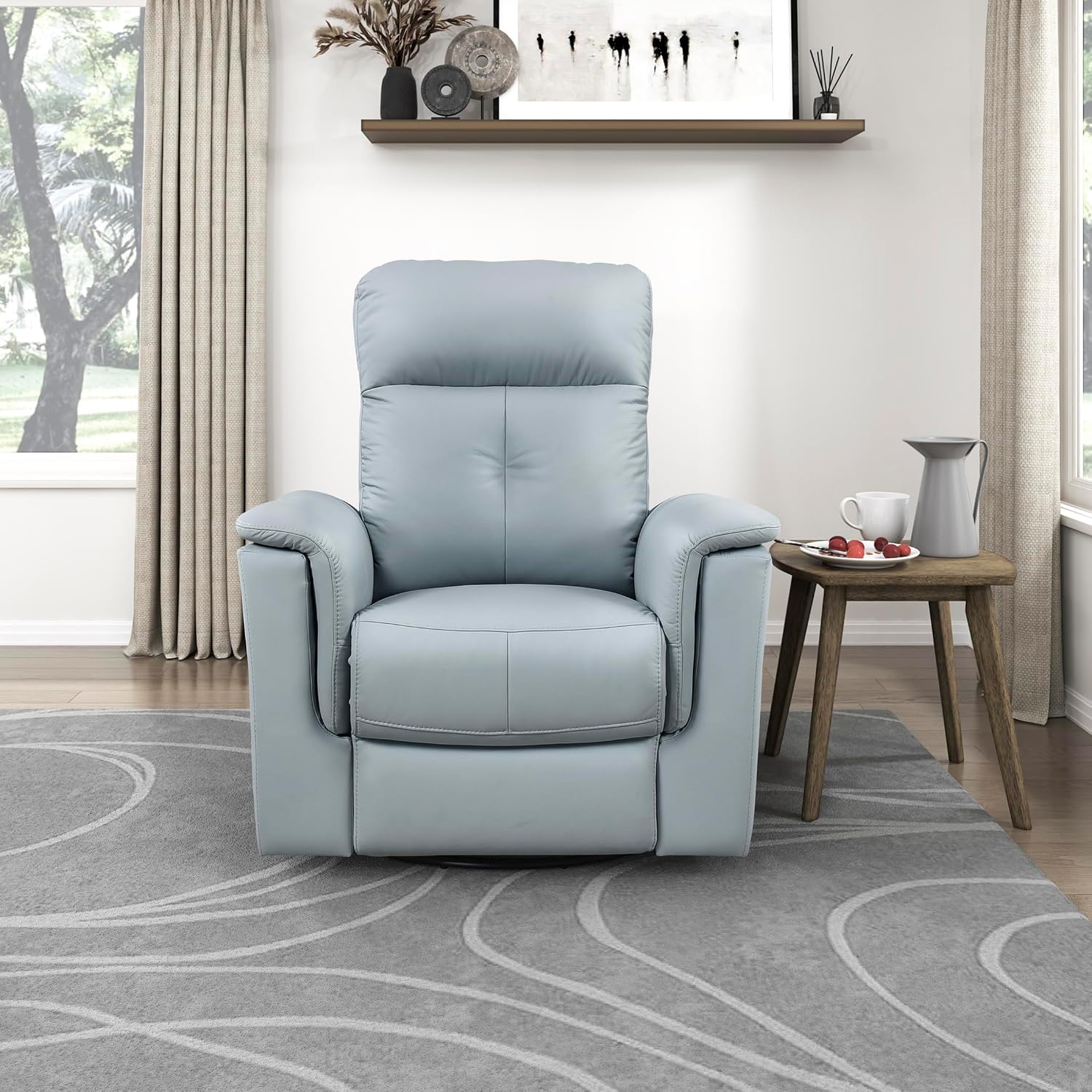 Lexicon Swivel Glider Recliner Chair, Comfy Nursery Glider, Top Grain Leather Match Recliner, Manual Reclining Chair for Living Room/Office/Apartment, Blue