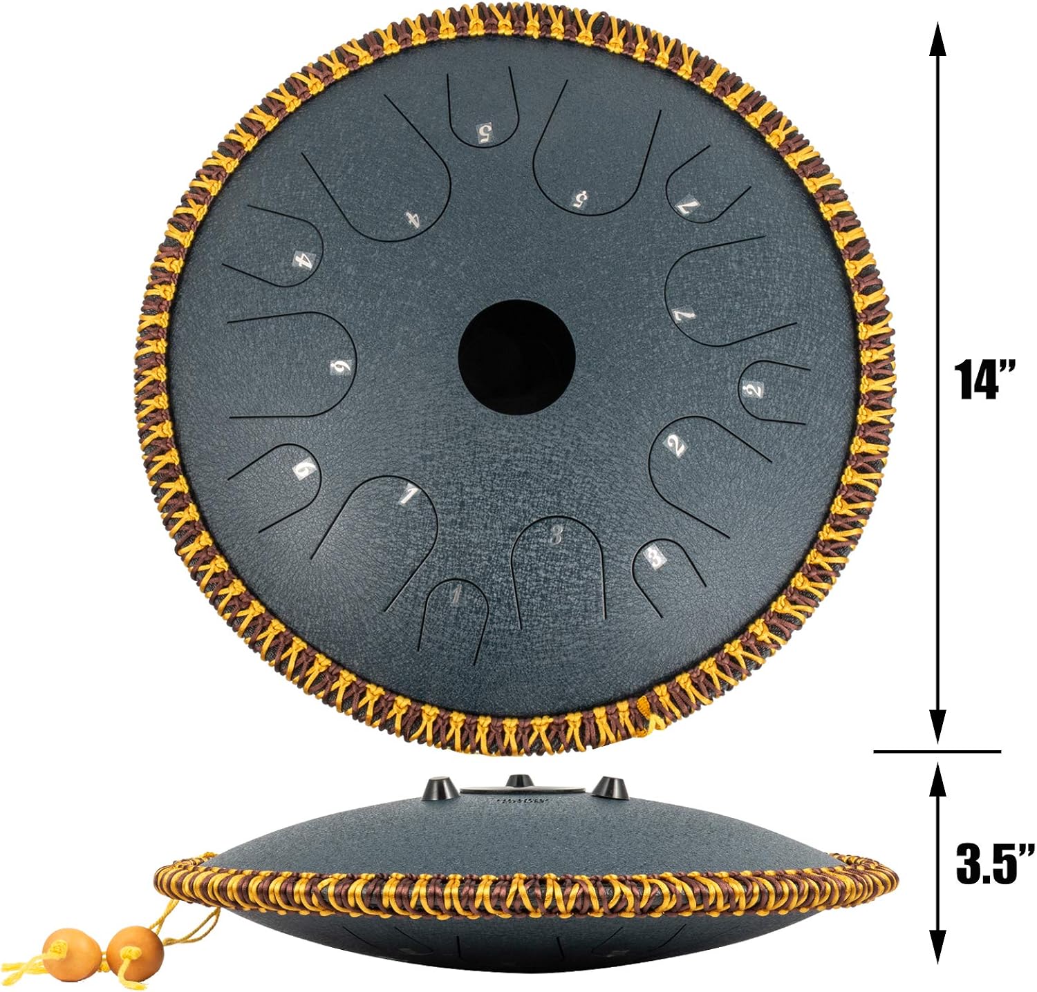Happybuy Navy Blue Tongue Drum 14 Notes Dish Shape Drum 14 Inches Dia. Manual Percussion Pure Copper Steel Tongues 14 Notes Steel Tongue Handpan Drum with Rope Decoration and Mallets,Bag, Music Book