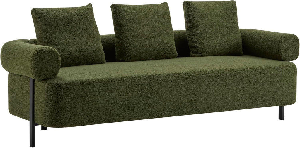 Christopher Knight Home Gilly 78' Modern Boucle Upholstered Sofa with Pillow, Oversized Comfy Cloud Couch with Wooden Frame, 3-Seater Sofa Couch for Living Room, Bedroom, Home Office, Olive Green