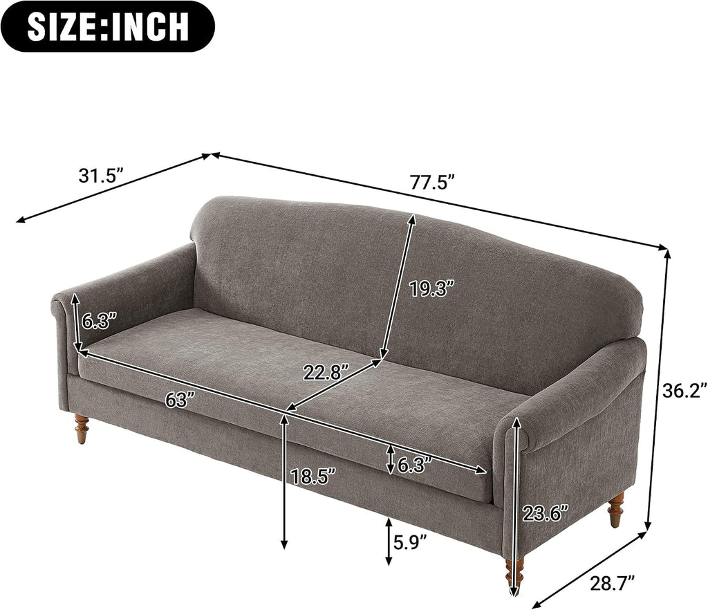 Christopher Knight Home Sola 77.5'' Modern Chenille Upholstered Loveseat Sofa with Rolled Armrest and Rubberwood Frame, 2-Seater Home Sofa Living Room, Comfy Couch for Hotel/Apartment, Brown
