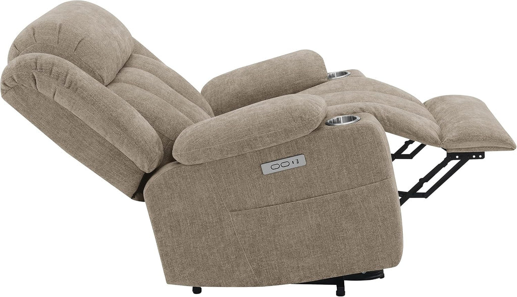 Coaster Home Furnishings - Houston - Fabric Upholstered Power Lift Recliner Chair with Power Panel with USB Port, Cup Holders and Pillowtop Arms - Living Room - Camel - 602274P