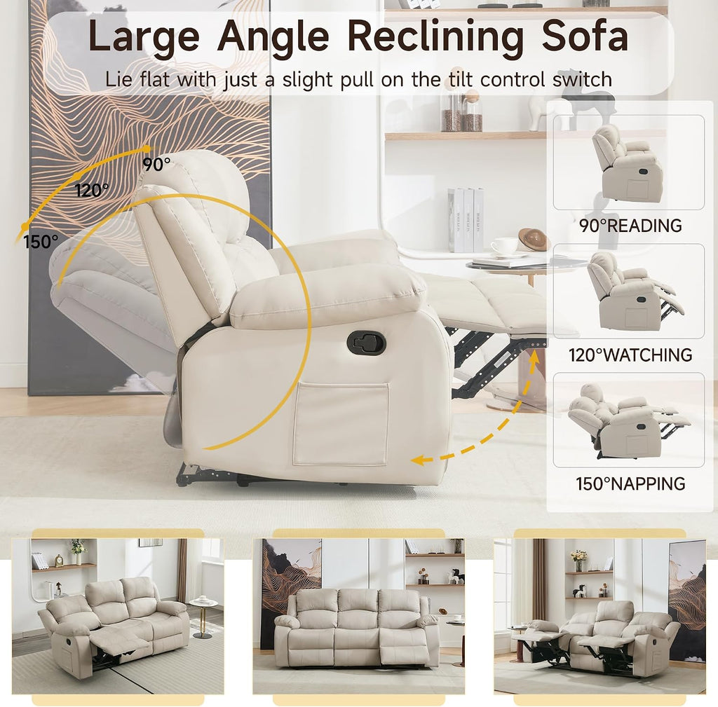 Reclining Loveseat Sofa Leather Recliner Sofa 3 Seater Couch for Living Room, Home Theater Seating(3 Seat,Beige)