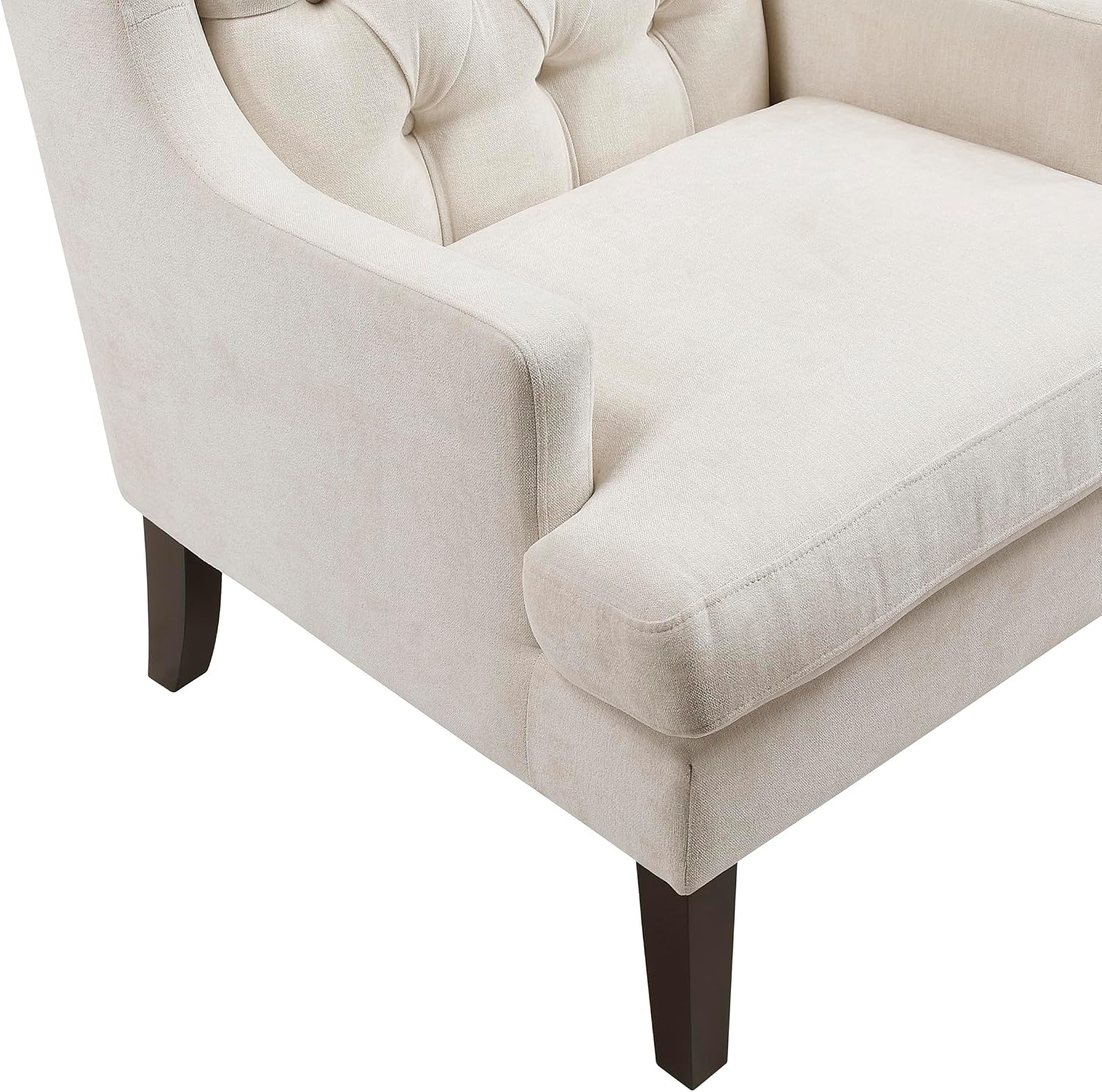 Lexicon Living Room Accent Chair, Textured Fabric Upholstered Reading Chair, Button-Tufted, High Wingback for Living Room/Bedroom/Office, Beige