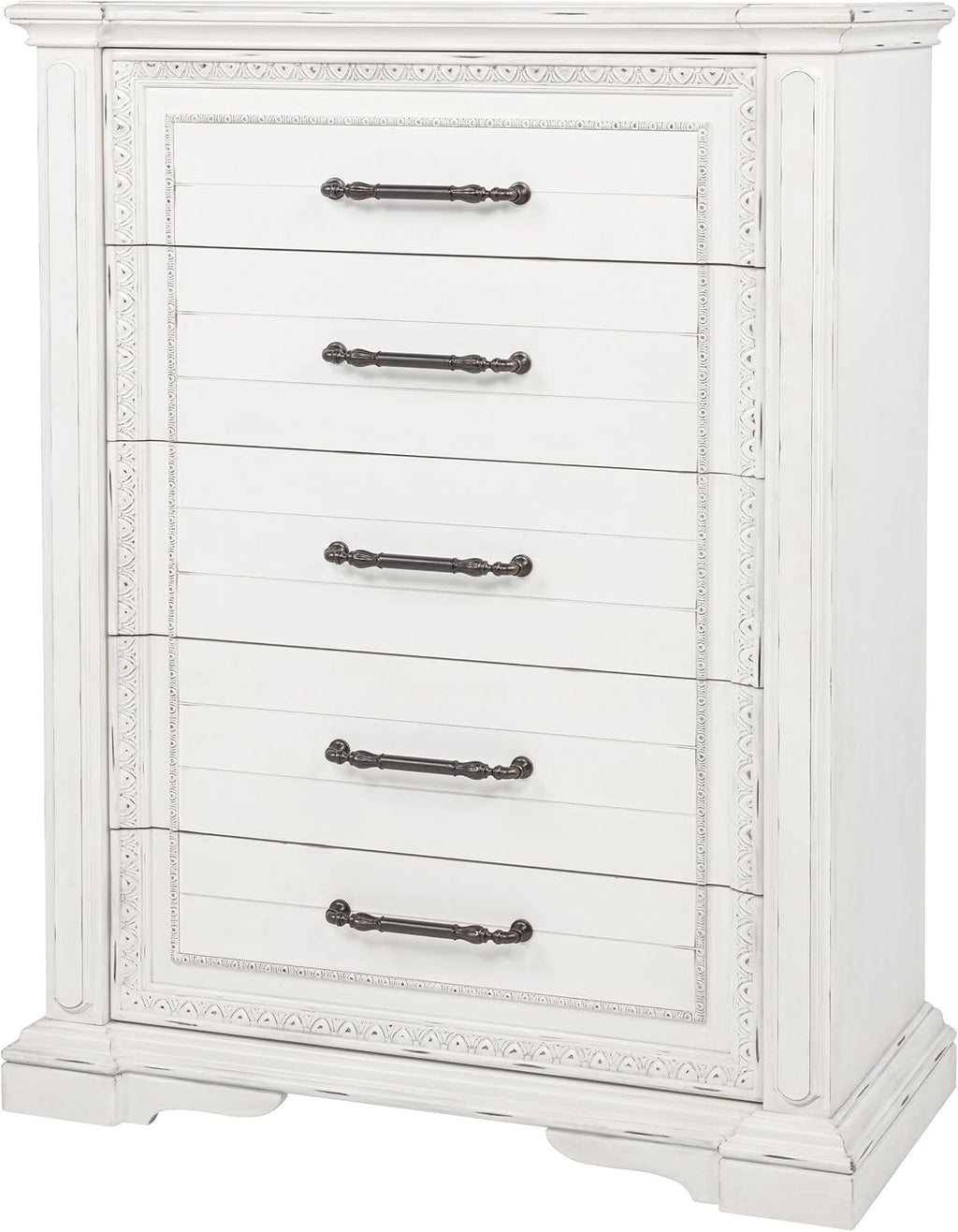 Coaster Home Furnishings - McKinney - Wood - 5-Drawer Chest with Bar Pull Handles, Felt-Lined Top and Rectangular Profile - Bedroom - Vintage White - 215875