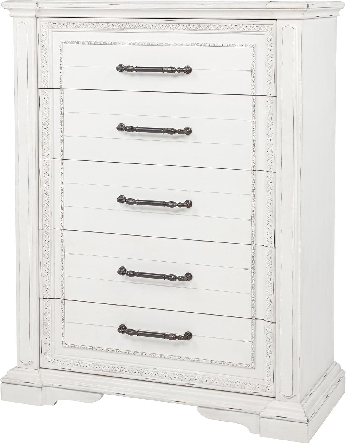 Coaster Home Furnishings - McKinney - Wood - 5-Drawer Chest with Bar Pull Handles, Felt-Lined Top and Rectangular Profile - Bedroom - Vintage White - 215875