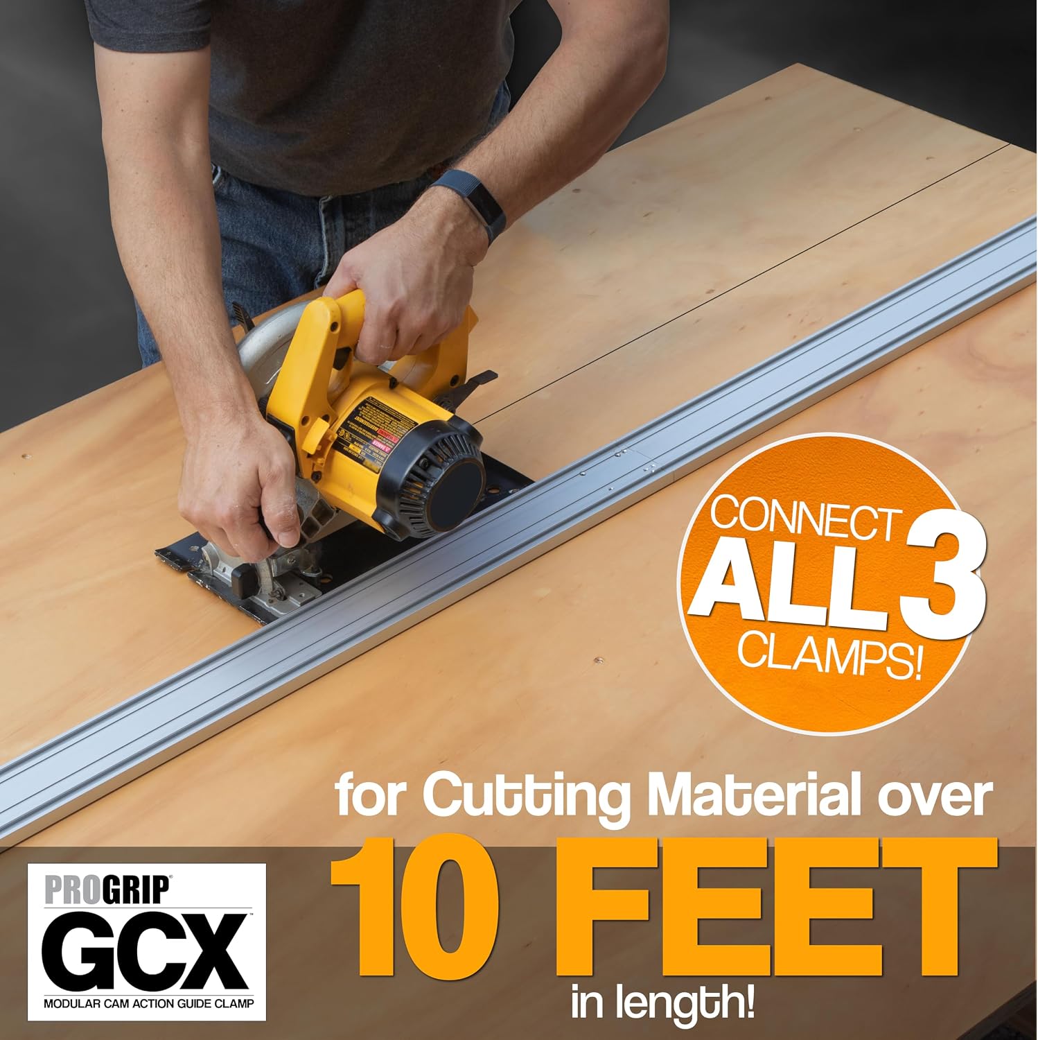ProGrip GCX Edge Clamp Guide 3 Pack – Modular Extendable Track for Circular Saws, Routers & Jigsaws –Aluminum Cutting Guide with Locking Handle –Includes 24, 36 and 50 Inch Clamps