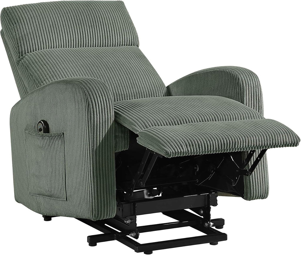 Lexicon Power Lift Recliner Chair for Elderly with Remote Control, Gentle Lift Motion, Side Pocket Armrest, Corduroy Upholstered Electric Recliner for Living Room/Bedroom, Easy Assembly, Green