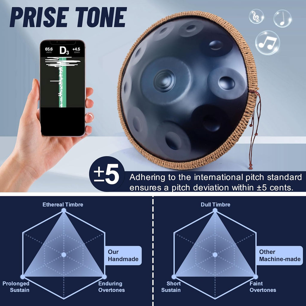 Handpan 19 inch D Minor Kurd Handpan 10 Notes Handpan Drum Instrument for Professional Performance, 432HZ Sound Handpan Drums for Adults