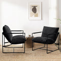 Furnilivng Large Sling Accent Chair, Comfortable Boucle Fabric Arm Chair, Upholstered Cozy Reading Chair for Living Room, Bedroom, Dressing Room, Home Office (Black, Set of 2)