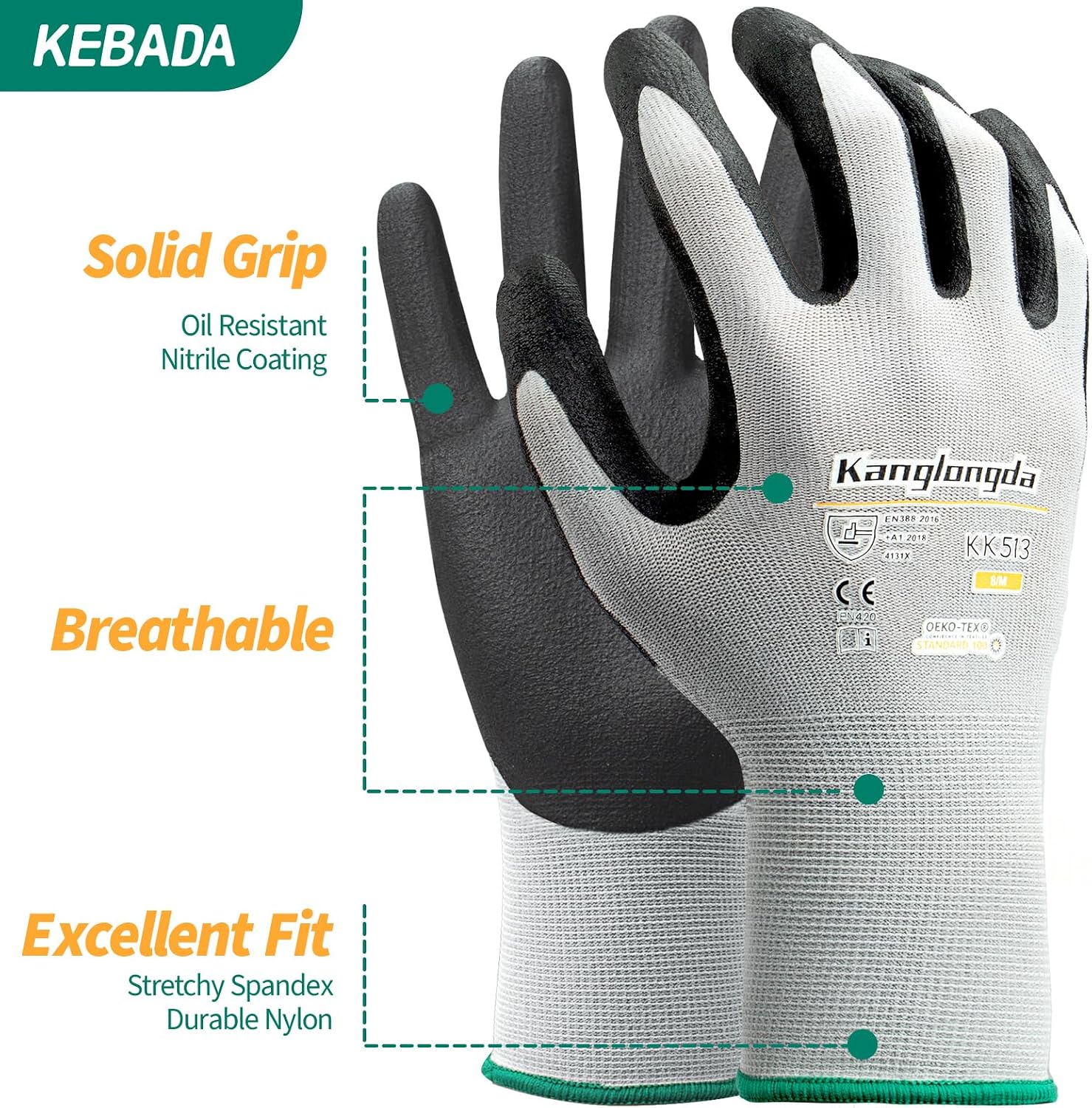 Kebada 60-Pairs Small Work Gloves for Men and Women, Nitrile Coated Safety Protective Gloves with Grip, Ideal for Warehouse, Delivery, Light Duty Construction Work