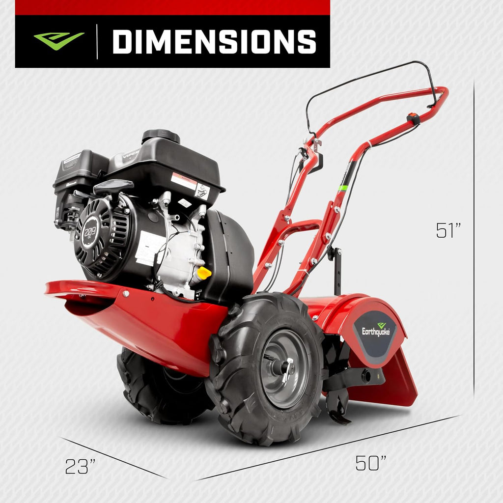 EARTHQUAKE Victory Rear Tine Tiller, Powerful 209cc 4-Cycle Viper Engine, Rugged Bronze Gear Transmission, Counter-Rotating Tines, Instant Reverse, Pneumatic Wheels, Model: 39381, Red/Black