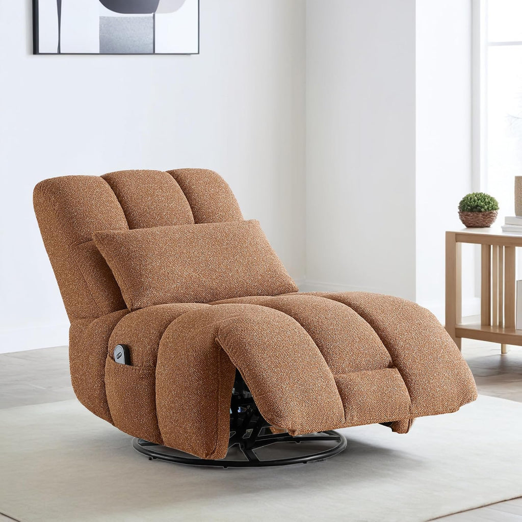 Watson & Whitely Oversized Power Recliner Chair for Adults, Swivel Rocker Recliner Chair with Lumbar Support, Ultra-Comfy Glider Recliner for Living Room Theater Seating Single Sofa, Terracotta