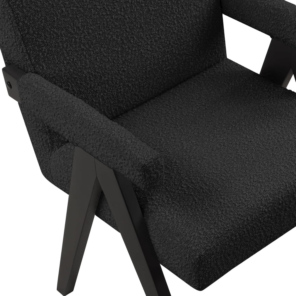 Meridian Furniture 481Black Woodloch Collection Mid-Century Modern Boucle Fabric Upholstered Accent Chair with Rich Black Boucle Fabric, Black Finish Solid Wood, 24.5' W x 23.5' D x 32' H, Black