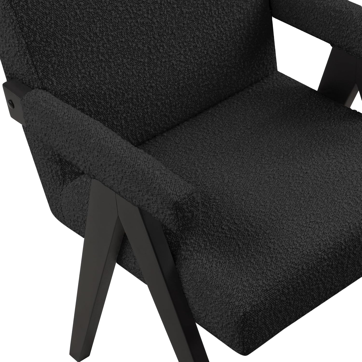 Meridian Furniture 481Black Woodloch Collection Mid-Century Modern Boucle Fabric Upholstered Accent Chair with Rich Black Boucle Fabric, Black Finish Solid Wood, 24.5' W x 23.5' D x 32' H, Black