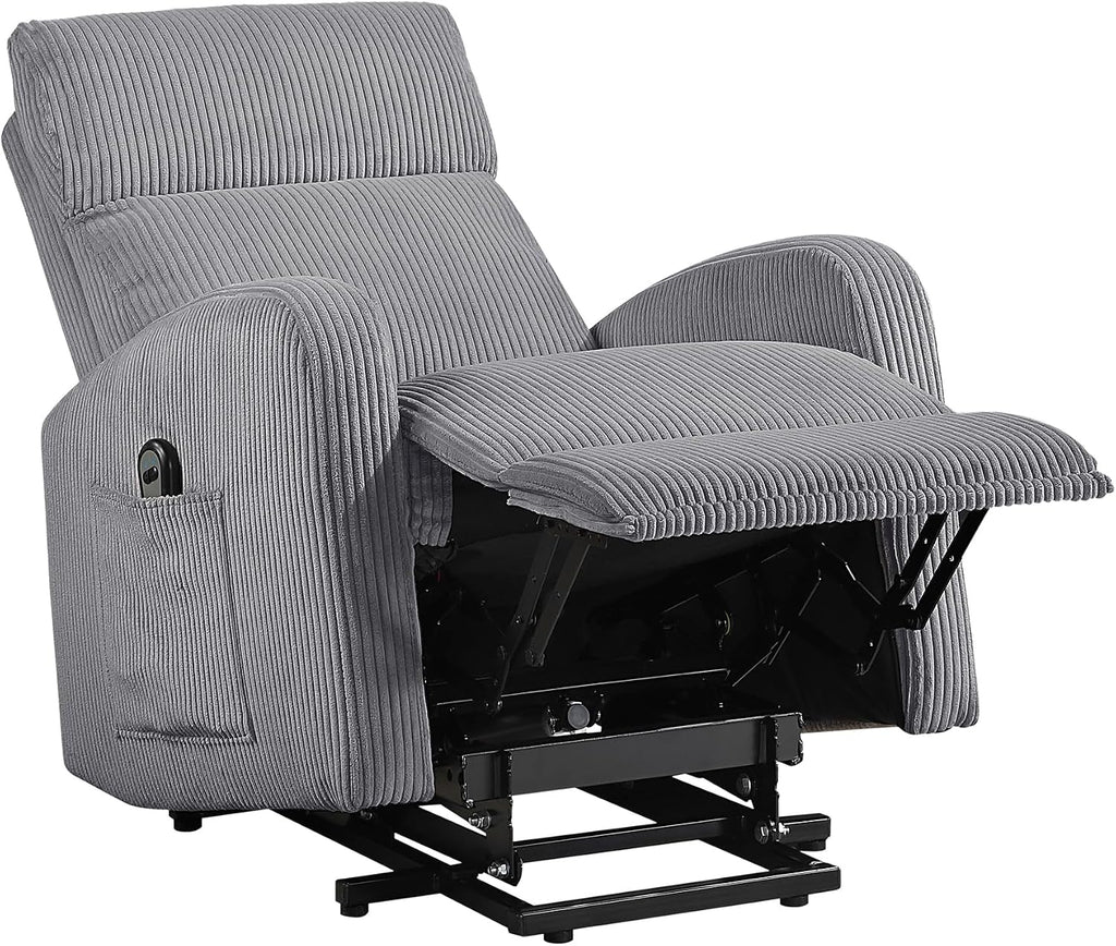 Lexicon Power Lift Recliner Chair for Elderly with Remote Control, Gentle Lift Motion, Side Pocket Armrest, Corduroy Upholstered Electric Recliner for Living Room/Bedroom, Easy Assembly, Dark Gray