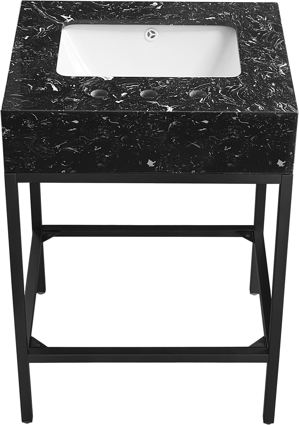 Meridian Furniture 407Black-24 Marmo Collection Modern | Contemporary Bathroom Vanity with Black Engineered Stone with White Veining, Matte Black Metal Base, 24' W x 21' D x 34' H