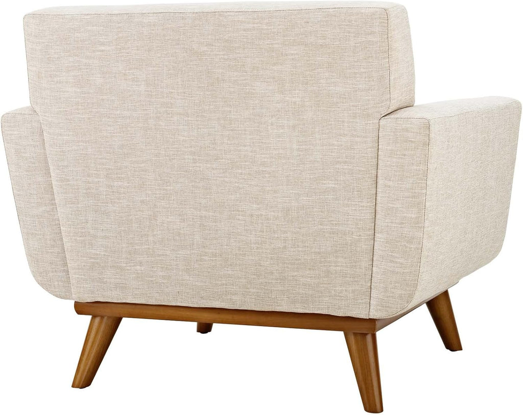Modway Engage Mid-Century Modern Upholstered Fabric Accent Arm Lounge Chair in Beige, Armchair