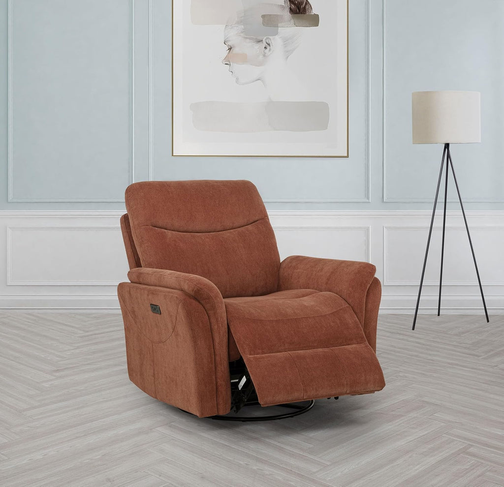 Coaster Home Furnishings - Adler - Upholstered Power Swivel Glider Recliner with Built-in Control Panel, Dual USB Ports, Foam Cushion and Transitional Style - Living Room - Rust - 610433P