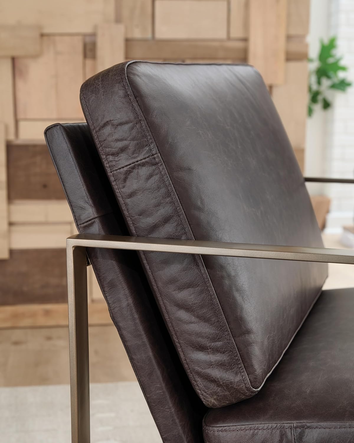 Signature Design by Ashley Bradett Modern Leather Accent Chair with Metal Frame, Dark Brown & Metallic