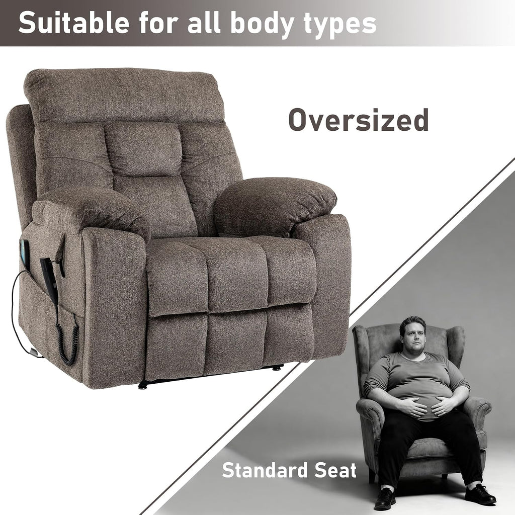 Oversized Lift Recliner Chair for Big and Tall Elderly, 26' Extra Wide Seat Power Lift Recliners with Heat and Massage, Dual Motor Electric Lay Flat Living Room Sofa with Lumbar Pillow