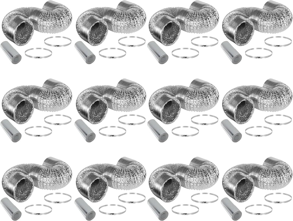 iPower 12-Pack 4 Inch 25 Feet Non-Insulated Flex Air Aluminum Ducting Dryer Vent Hose for HVAC Ventilation, Silver