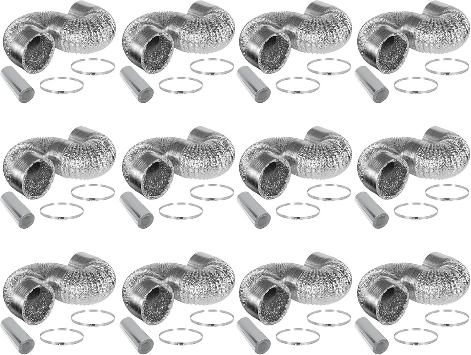iPower 12-Pack 4 Inch 25 Feet Non-Insulated Flex Air Aluminum Ducting Dryer Vent Hose for HVAC Ventilation, Silver