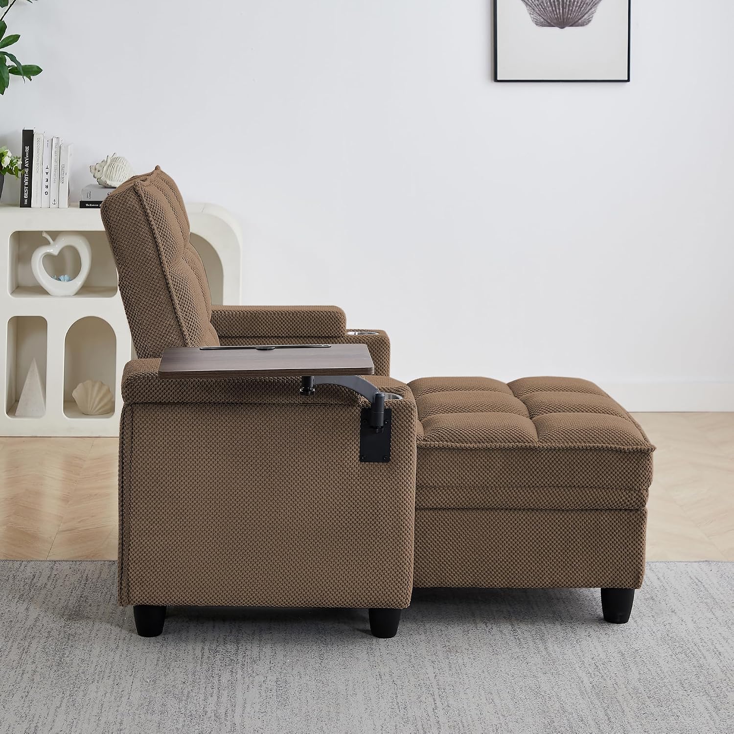 Eafurn 6-Position Adjustable Convertible Chaise Lounge Sleeper Chair with Storage, Modern Recliner Armchair with Swivel Tray Table & USB Port, Multi-Functional Tufted Accent Chair for Small Space