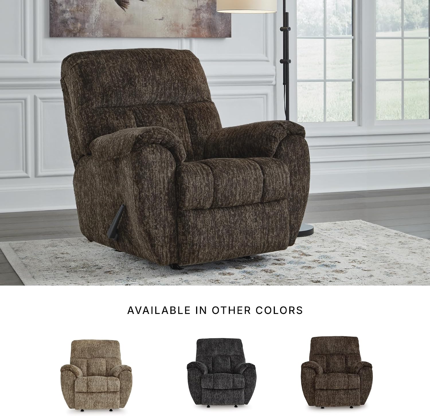 Signature Design by Ashley RiverCam Oversized Recliner Chair, Manual Rocker, Pillow-Top Arms and Polyester Fabric, Ideal for Living Room and Nursery, Chocolate Brown, 38' W