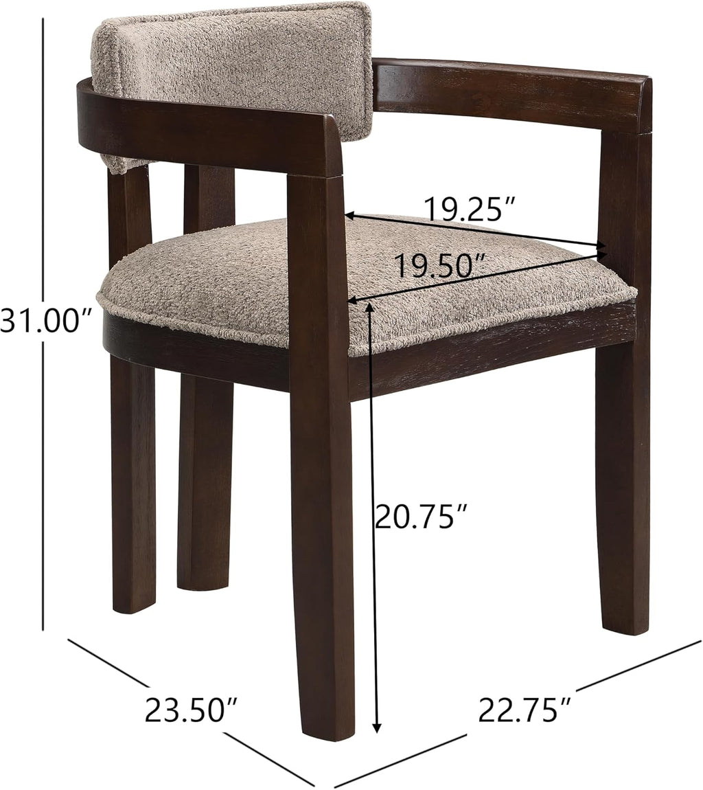 Christopher Knight Home Falcon Boucle Fabric Upholstered Dining Chairs Set of 2, Modern Wooden Dining Armchair, Curved Backrest Kitchen Side Chair,Living Room Accent Chair Extra Seat, Espresso