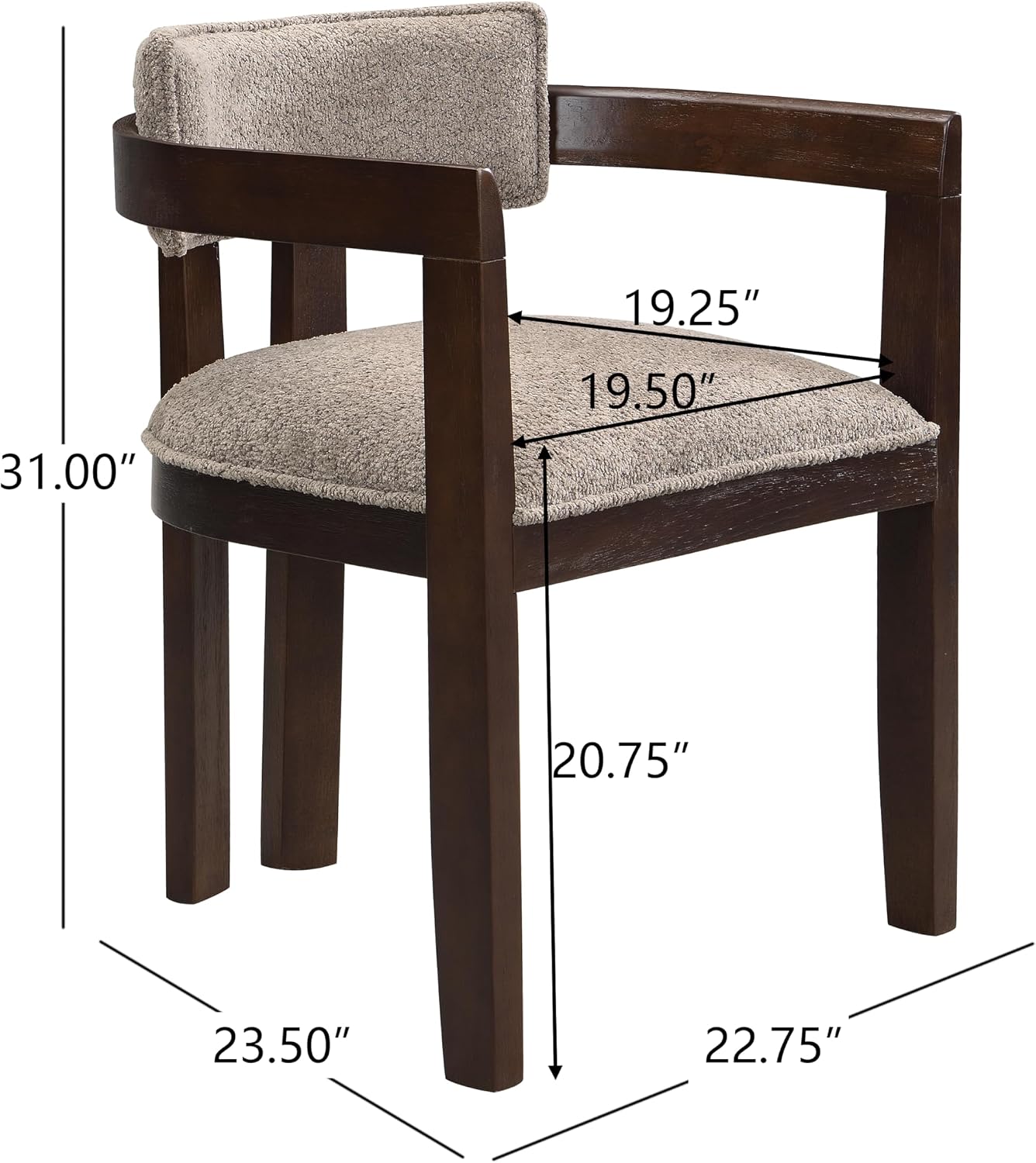 Christopher Knight Home Falcon Boucle Fabric Upholstered Dining Chairs Set of 2, Modern Wooden Dining Armchair, Curved Backrest Kitchen Side Chair,Living Room Accent Chair Extra Seat, Espresso