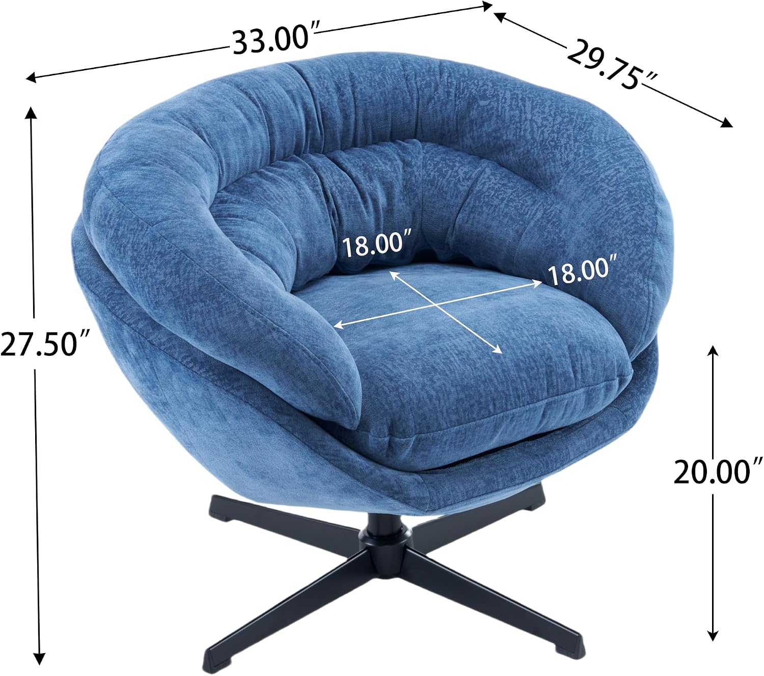 Christopher Knight Home 360° Swivel Club Chair,Chenille Upholstered Accent Chair with Removable Cushion, Round Office Chair with Black Metal Base,Navy Blue