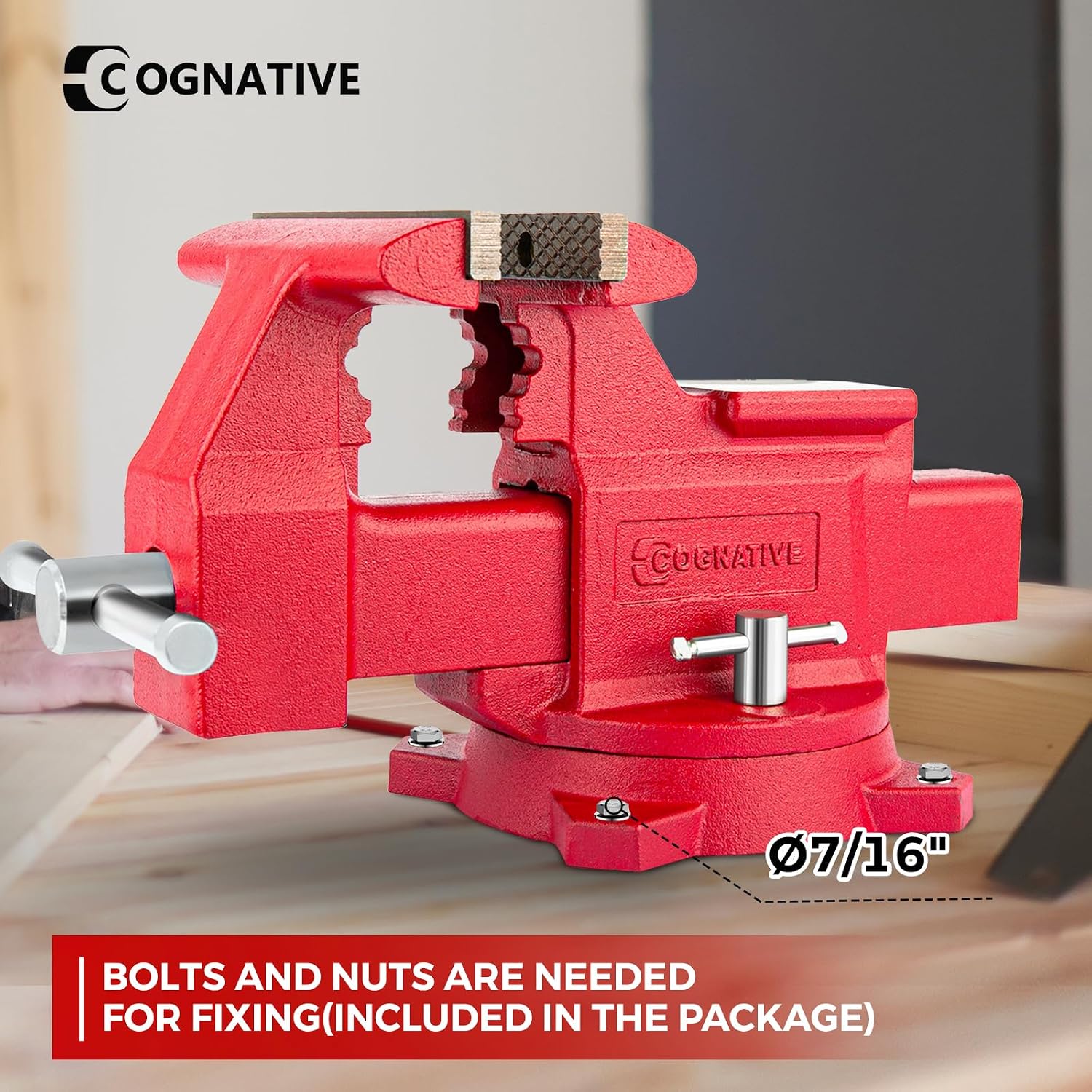 6.5' Heavy-Duty Bench Vise Ductile Iron Bench Vise 360° Swivel Bench Vice with Anvil, Red