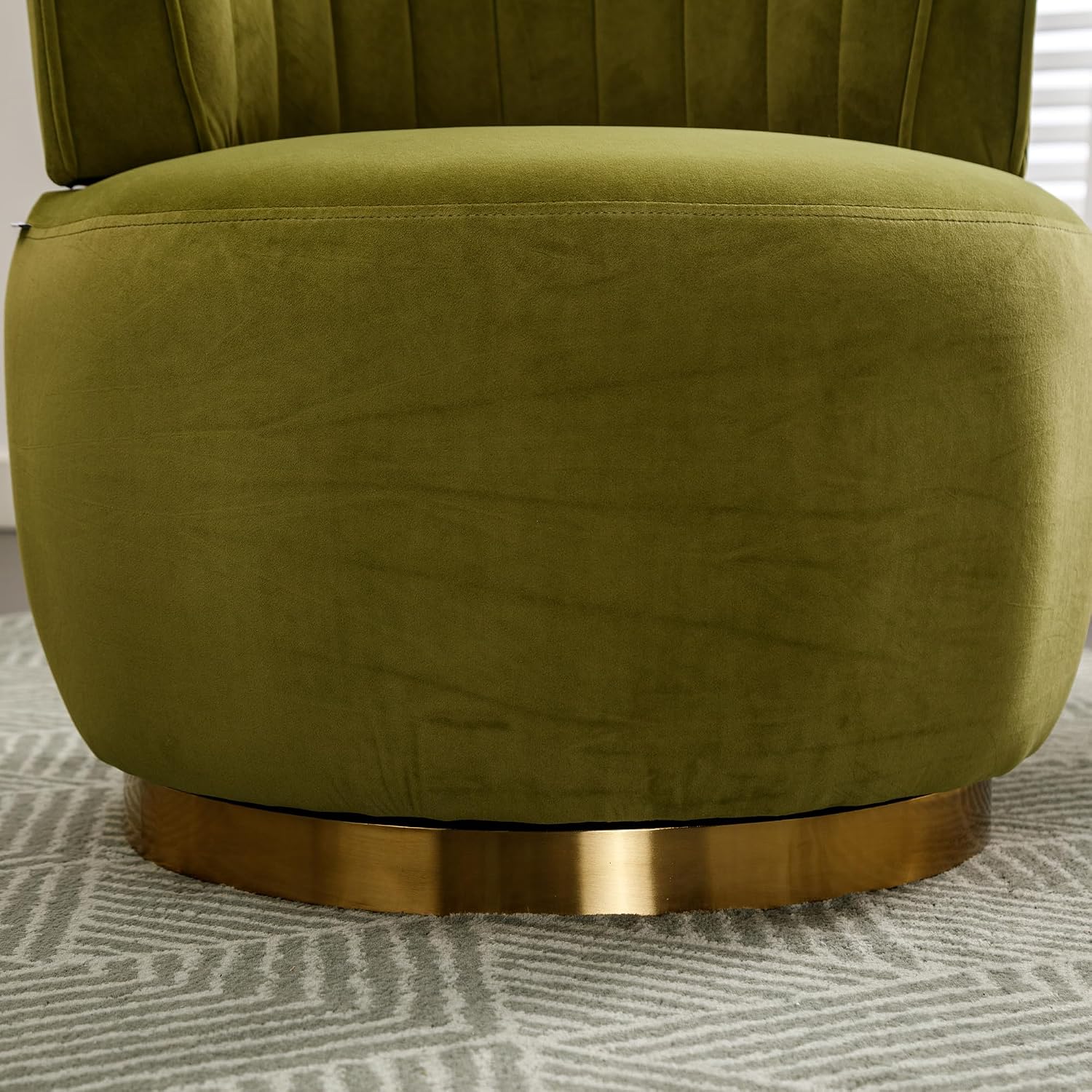 KEIKI Swivel Barrel Accent Chair, 360 Degree Rotating Upholstered Armchair with Velvet Fabric for Living Room, Office, Bedroom, Olive