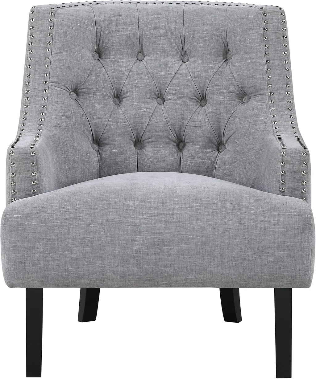 Lexicon Accent Chair Reading Chair Comfy Chair for Bedroom, Upholstered Armchair with Solid Wood Frame, Tufted Cushion Nail Head Trim, Single Sofa Chair for Living Room, Office, Grey Chenille