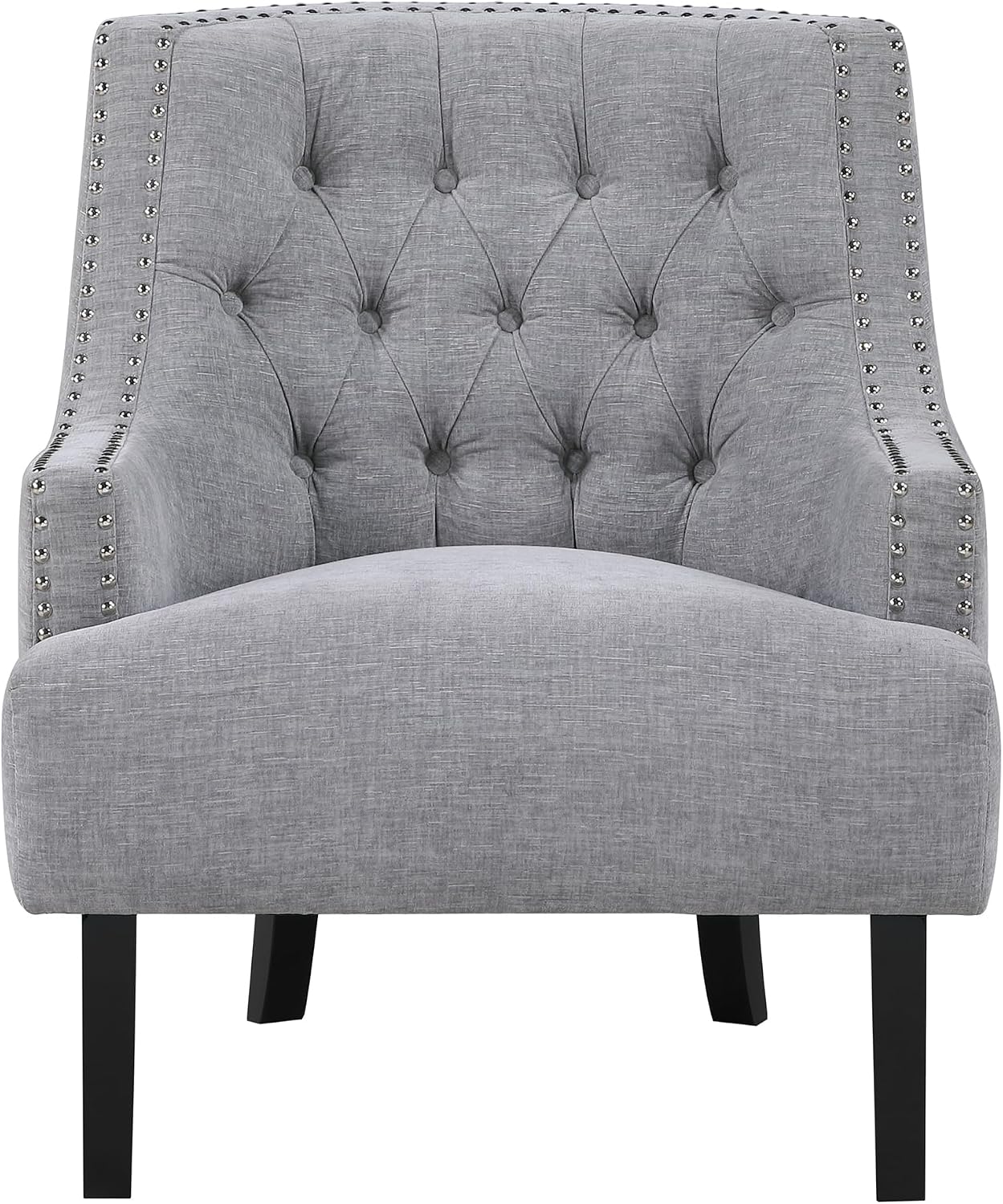 Lexicon Accent Chair Reading Chair Comfy Chair for Bedroom, Upholstered Armchair with Solid Wood Frame, Tufted Cushion Nail Head Trim, Single Sofa Chair for Living Room, Office, Grey Chenille