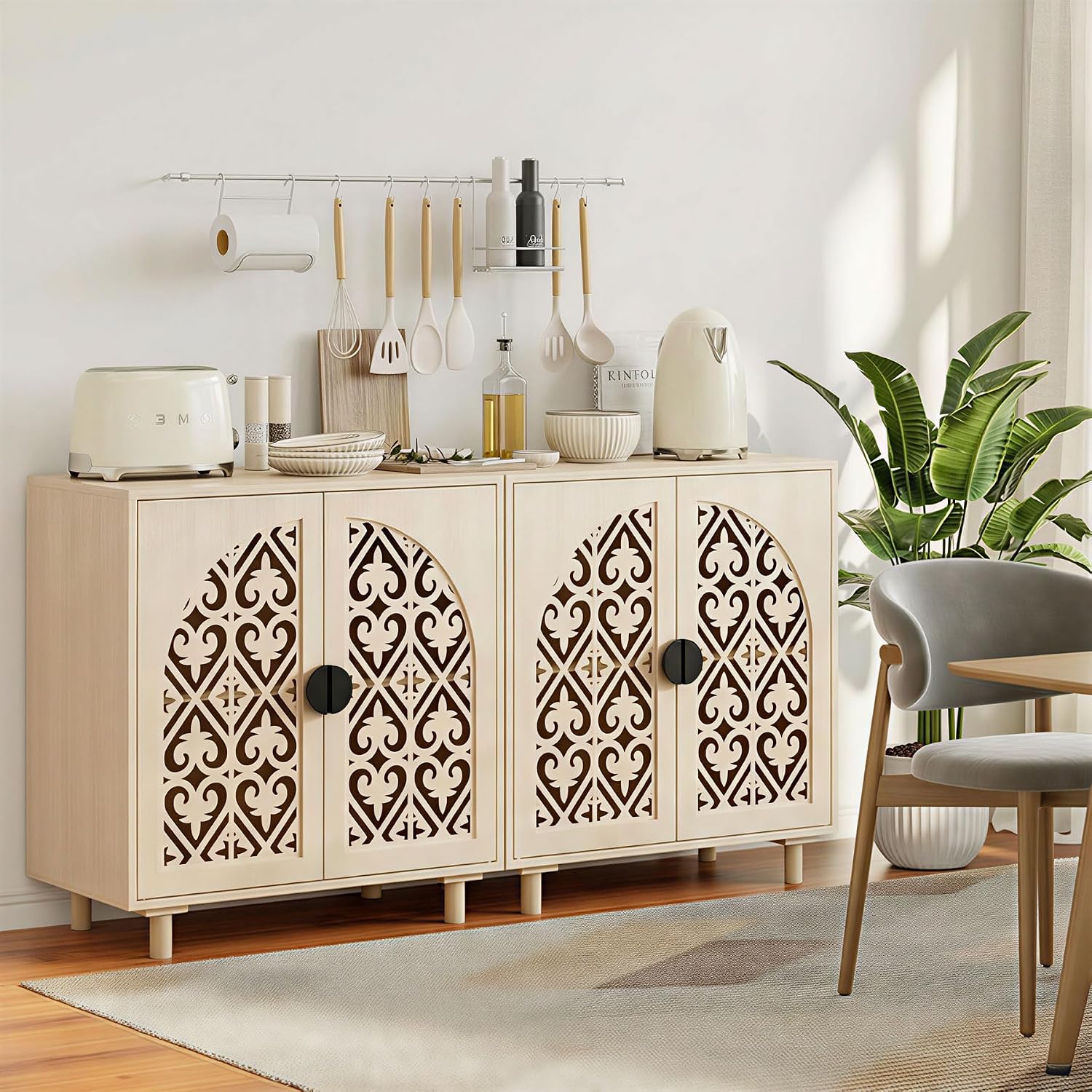 Decorative Storage Cabinet, Sideboard with Magnetic Latch, Adjustable Shelf, 29.8 x 15.7 x 31.5 Inches (2 Piece)