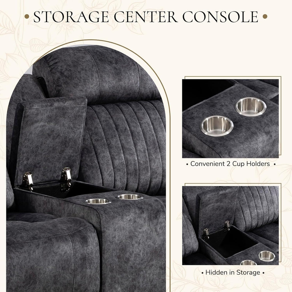 Power Reclining Loveseat with Zero Gravity, Adjustable Headrest, Electric Reclining Loveseat with Console, USB/Type-C Ports, Power Loveseat Recliner Sofa for Living Room (Grey, Loveseat)