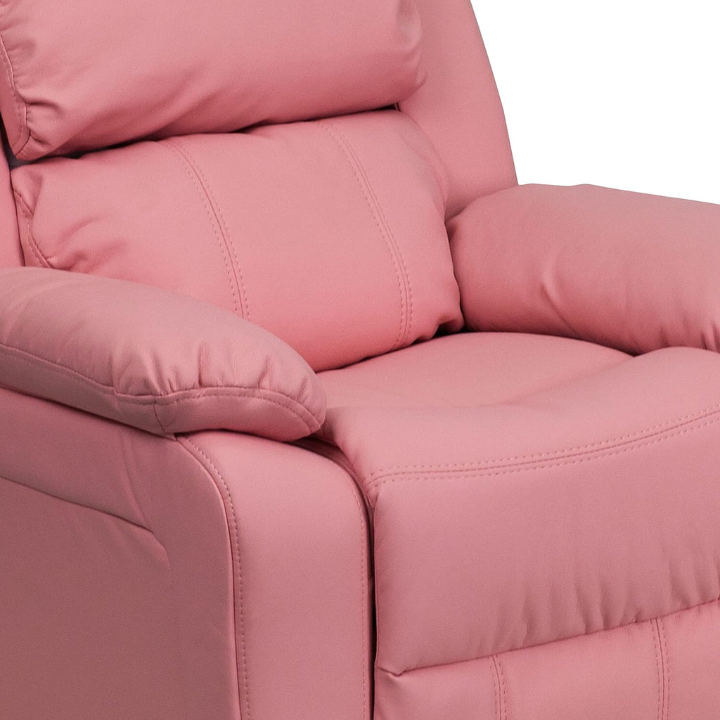 Flash Furniture Charlie Vinyl Kids Recliner with Flip-Up Storage Arms and Safety Recline, Contemporary Reclining Chair for Kids, Supports up to 90 lbs., Pink