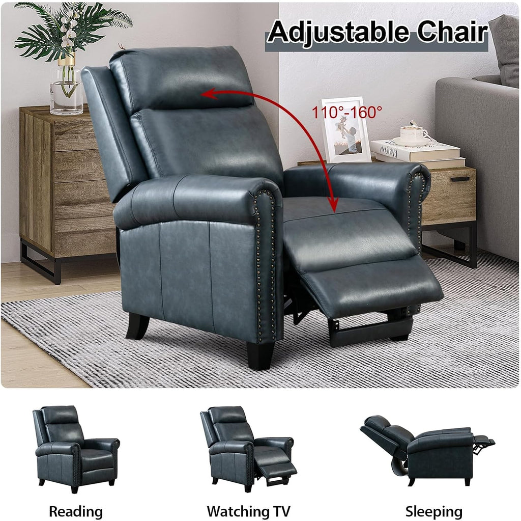 CANMOV Leather Recliner Chair Set of 2, Classic and Traditional Push Back Recliner Chair with Comfortable Arms and Back for Living Room Bedroom Adjustable Single Sofa,Navy Blue