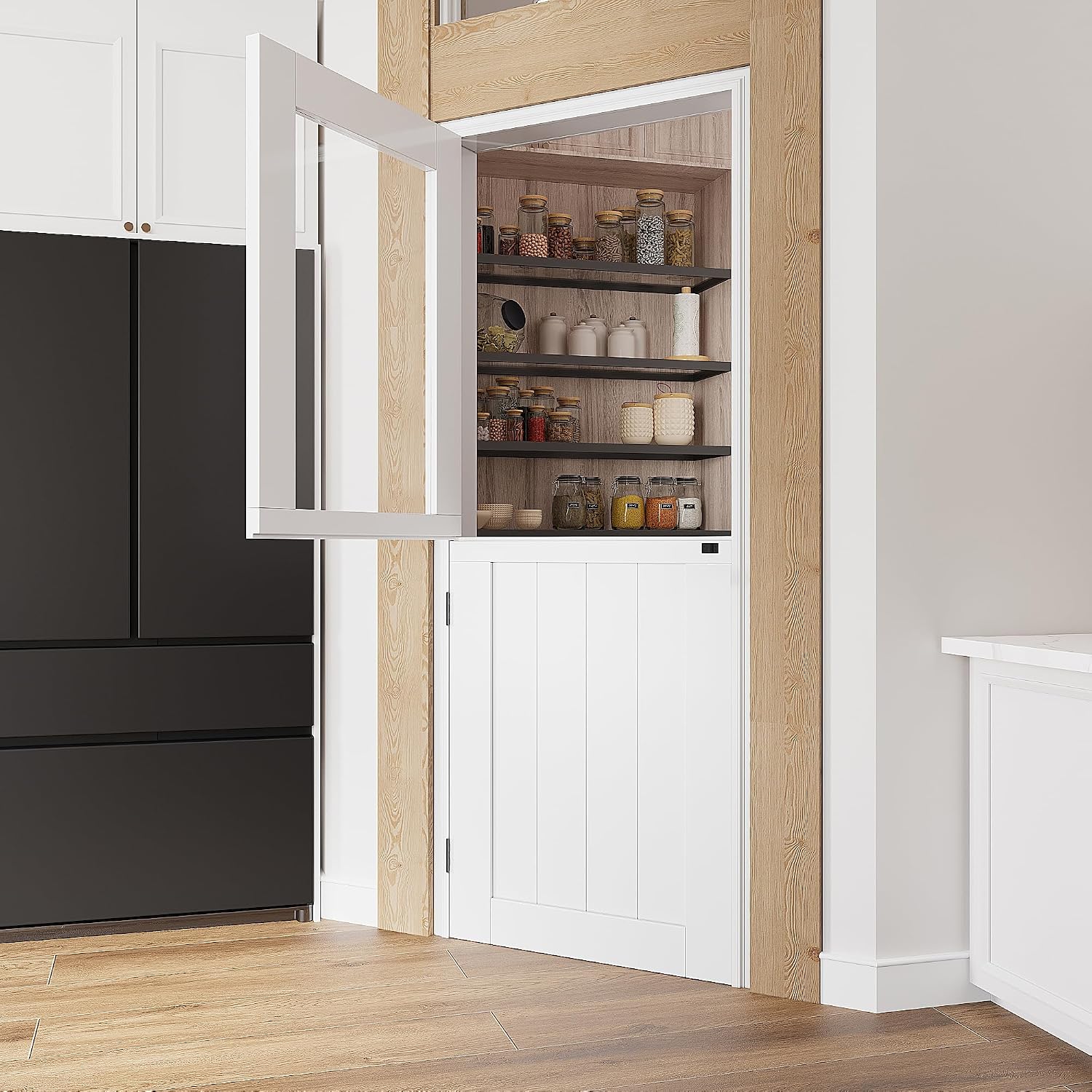 30'x 80' Pantry Door, Pre-Assembled Dutch Door Slab, French Interior White Solid Wood Core with Clear Glass Panel, 4 Hinges & Latch Included, Pocket Barn Doors for Living Room, Closet & Back Porch