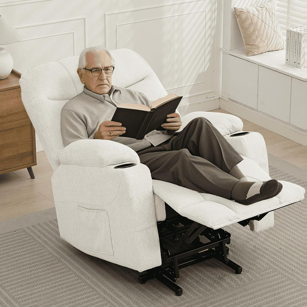 Korser Power Recliner Chair with Massage and Heating, Power Lift Recliner Chair for Elderly and Adults, Electric Recliner with Remote Control and Cup Holders for Living Room, Linen Fabric