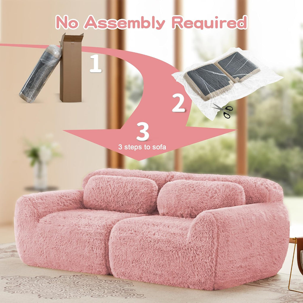 80-Inch Boneless Love Seat Couches in a Box, 2 Seat Modular Foam Cloud Sofa Floor Compressed Loveseat Couch W/Angle Armrests for Home Apartments Bedroom Living Room