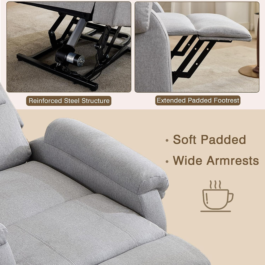 LOUVIXA Power Lift Recliner Chair Recliners for Elderly with Heat and Massage Recliner Chair for Living Room with Infinite Position and Side Pocket, USB Charge Port (Light Grey)
