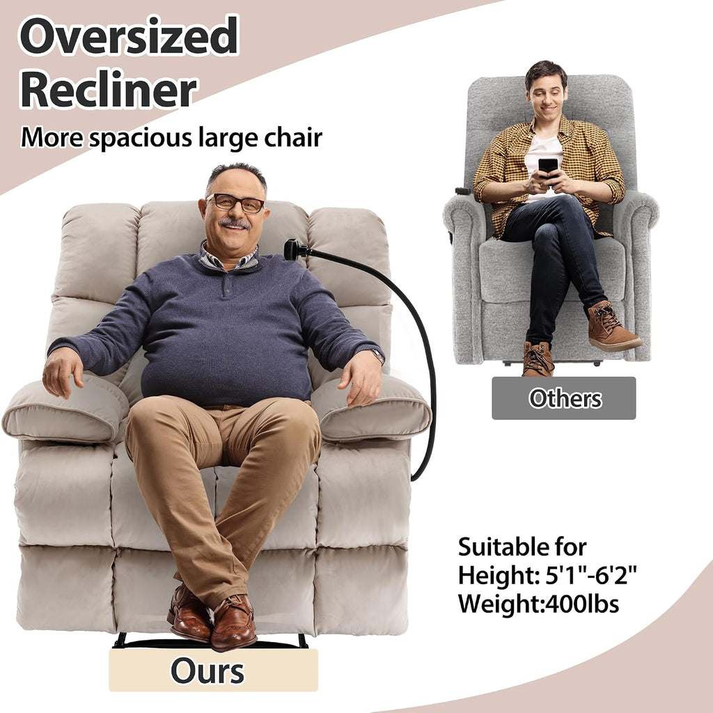 Manual Adjustable Oversized Recliner Chair with Phone Holder, Extra Large Recliner for Heavy Duty Adults 400lbs, Big Man Recliners for Living Room, Nursery, RV