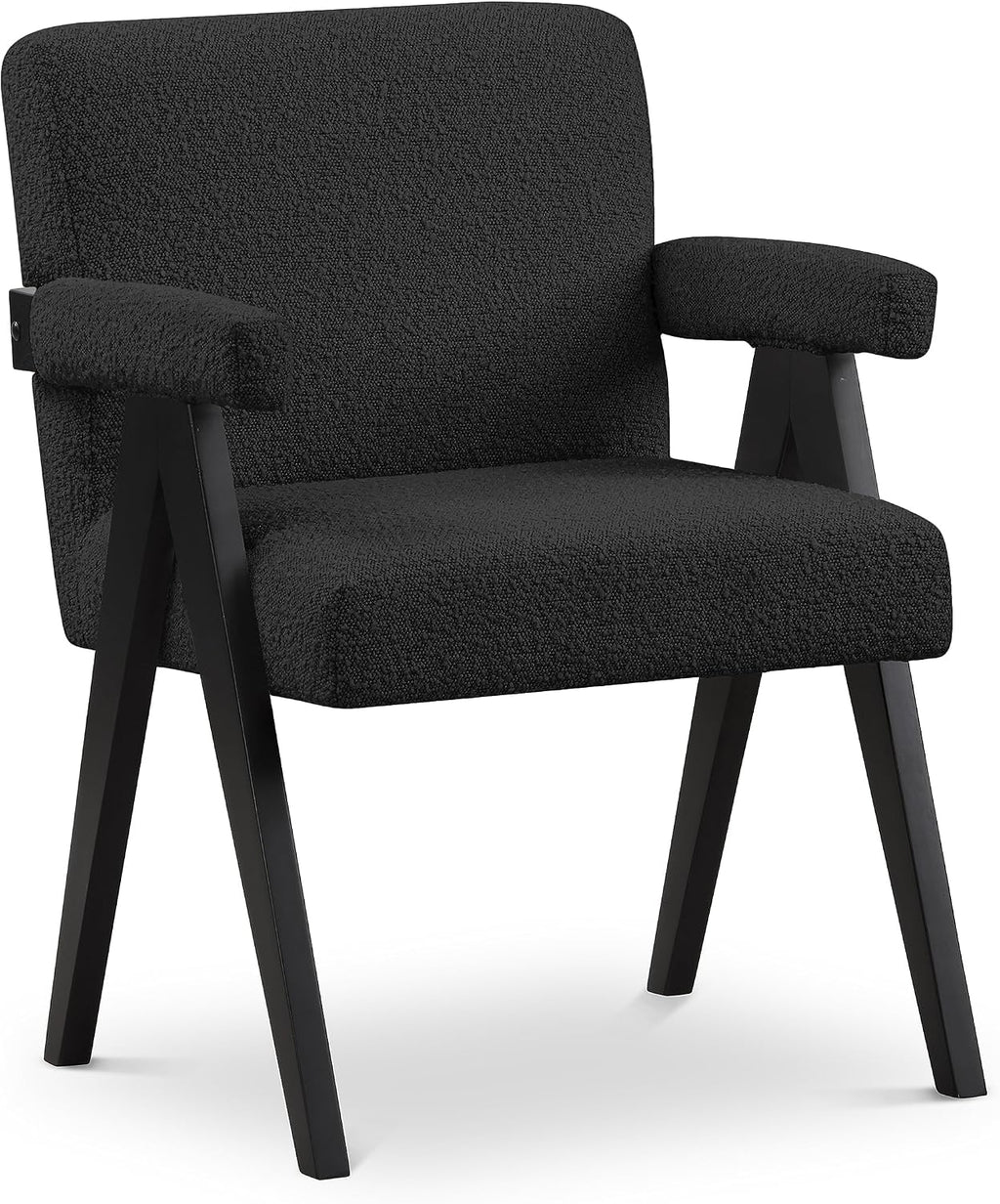 Meridian Furniture 481Black Woodloch Collection Mid-Century Modern Boucle Fabric Upholstered Accent Chair with Rich Black Boucle Fabric, Black Finish Solid Wood, 24.5' W x 23.5' D x 32' H, Black
