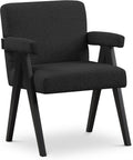 Meridian Furniture 481Black Woodloch Collection Mid-Century Modern Boucle Fabric Upholstered Accent Chair with Rich Black Boucle Fabric, Black Finish Solid Wood, 24.5' W x 23.5' D x 32' H, Black