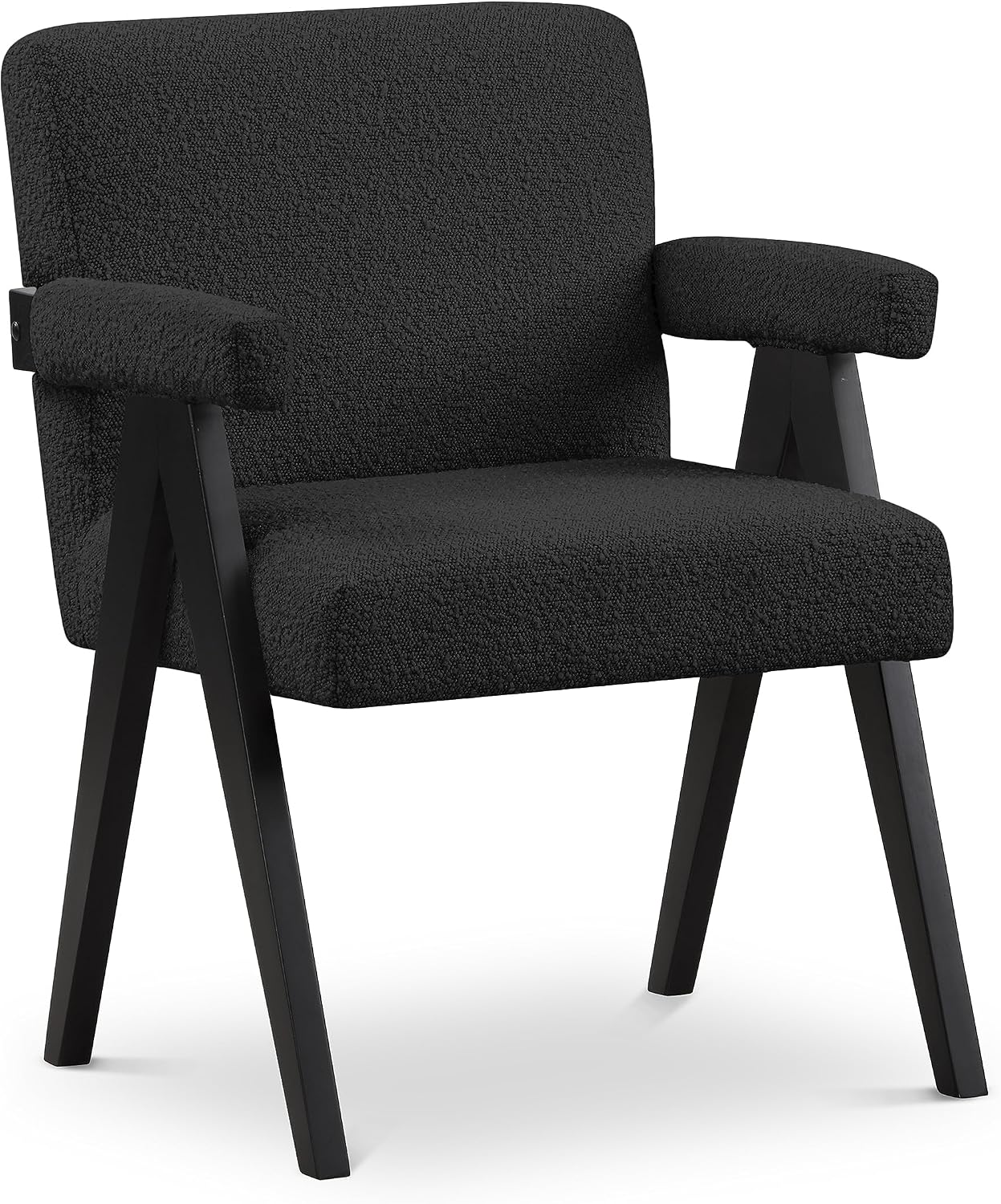 Meridian Furniture 481Black Woodloch Collection Mid-Century Modern Boucle Fabric Upholstered Accent Chair with Rich Black Boucle Fabric, Black Finish Solid Wood, 24.5' W x 23.5' D x 32' H, Black